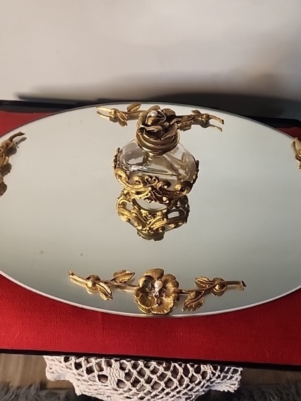 Gold Accent Oval Vanity Tray with Floral Embellishments - Picture 3 of 16